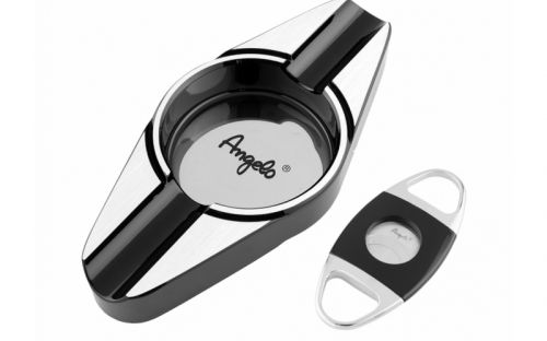 Szivarhamutartó és szivarvágó AJÁNDÉK szett - fekete