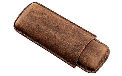 Szivartok barna bőrből - 2 Robusto szivar részére - Angelo antik (17x7,5cm)
