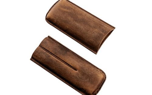 Szivartok barna bőrből - 2 Robusto szivar részére - Angelo antik (17x7,5cm)