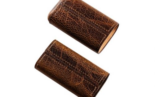 Szivartok barna bőrből - 3 Coronita szivar részére - Angelo, antik (11x6cm)