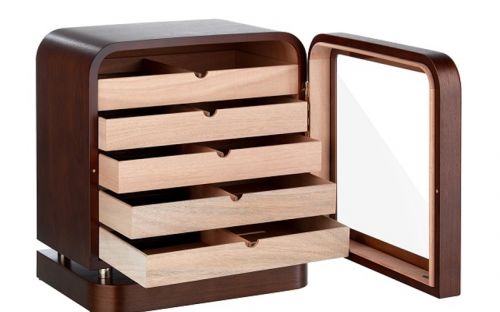 Humidor szekrény 80 szivar részére, szögletes szivartartó szekrény, üveg ajtóval - barna