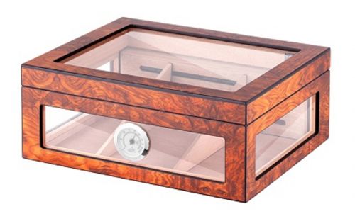 Gasztrohumidor 80 szál szivar részére, cédrusfa szivar doboz, üveges, hygrométerrel és párásítóval - világosbarna, Angelo