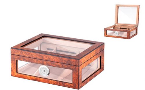 Gasztrohumidor 80 szál szivar részére, cédrusfa szivar doboz, üveges, hygrométerrel és párásítóval - világosbarna, Angelo