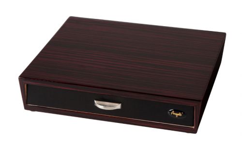 Humidor 30 szál szivar részére, bordó cédrusfa szivar doboz, párásítóval, hygrométerrel - fiókos