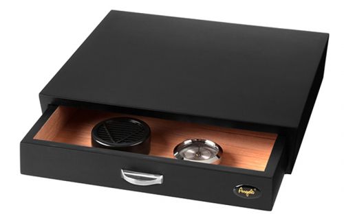 Humidor 30 szál szivar részére, fekete cédrusfa szivar doboz, párásítóval, hygrométerrel - fiókos