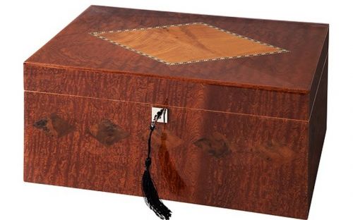 Humidor 80 szivar részére, spanyol cédrusfa, intarziás szivar doboz, párásítóval, digitális higrometerrel - intarziás