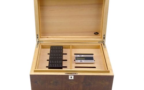Humidor 80 szivar részére, spanyol cédrusfa, intarziás szivar doboz, párásítóval, digitális higrometerrel - intarziás