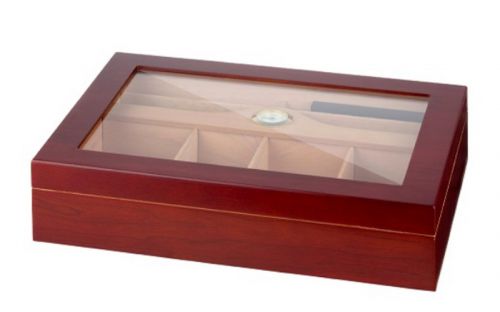 Gasztro humidor 80 szál szivarnak, spanyol cédrusfa, üvegtető, párásító és hygrométer - matt cseresznye szivartartó doboz