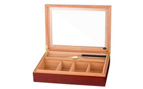 Gasztro humidor 80 szál szivarnak, spanyol cédrusfa, üvegtető, párásító és hygrométer - matt cseresznye szivartartó doboz