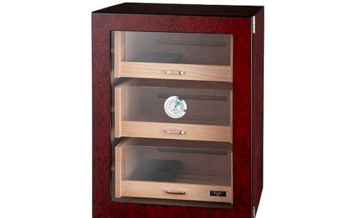 Humidorszekrény - szivar tároló szekrény 80-100 szál szivarnak, spanyol cédrusfa, digitális hygrométer - üvegajtóval, barna Angelo