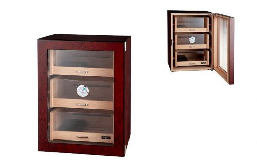 Humidorszekrény - szivar tároló szekrény 80-100 szál szivarnak, spanyol cédrusfa, digitális hygrométer - üvegajtóval, barna Angelo