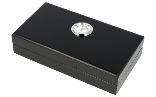 Utazó humidor 10 szivarhoz, párásító, higrométer (20x11x5cm) - fekete, Angelo