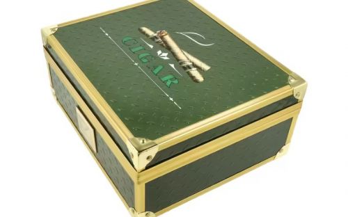 Humidor 40 szál szivar részére, zöld, spanyol cédrusfa szivar doboz, fém keretes, párásítóval, hygrométerrel - Angelo