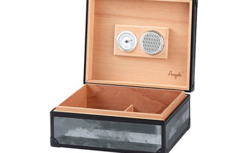 Humidor 40 szál szivar részére, szürke, spanyol cédrusfa szivar doboz, párásítóval, hygrométerrel - fémvázas, Angelo