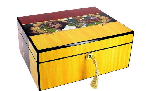 Humidor 50 szál szivar részére, lakkozott szivartartó doboz, kulccsal zárható, párásító és belső hygrometer - Cigarman