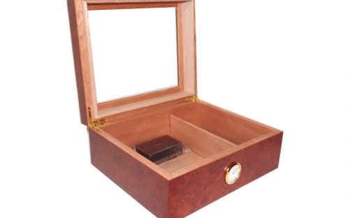 Humidor 50 szál szivar részére, üvegtetős spanyol cédrusfa szivar doboz, párásítóval, hygrométerrel - Bruyere