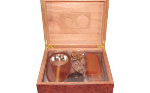 Humidor 40 szivar részére, gyökérmintás spanyol cédrusfa szivar tároló doboz, hygrométer, párásító + AJÁNDÉK szett!