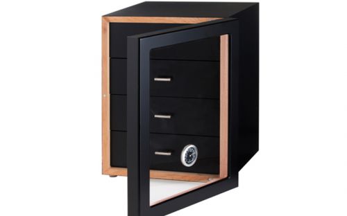 Szivarszekrény - szivar tároló, 80 szál szivarnak, 4 fókkal - fekete, Angelo