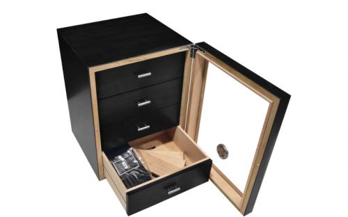 Szivarszekrény - szivar tároló, 80 szál szivarnak, 4 fókkal - fekete, Angelo
