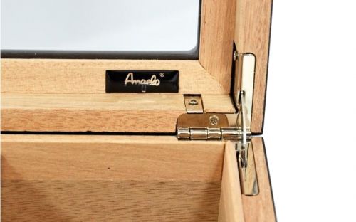 Gasztro szivar humidor - spanyol cédrusfa, üvegtető, párásító és hygrométer - sötétbarna, Angelo