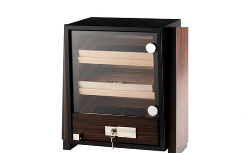 Humidor szekrény 80 szivar részére, négyszögletes szivar tároló szekrény, üveg ajtóval - barna, Angelo