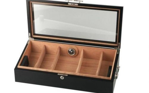 Gasztro humidor 150 szál szivarnak, spanyol cédrusfa szivartartó doboz, üvegtető, párásító és hygrométer - dióbarna, Passatore