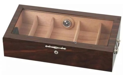 Gasztro humidor 150 szál szivarnak, spanyol cédrusfa szivartartó doboz, üvegtető, párásító és hygrométer - dióbarna, Passatore