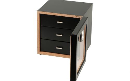 Humidor szekrény 80 szivar részére, spanyol cédrusfa, 3 fiókkal, hygrometer, üveg ajtó - matt fekete, Passatore
