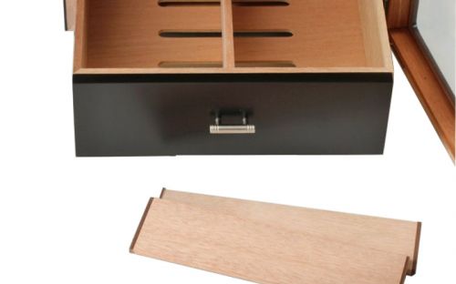 Humidor szekrény 80 szivar részére, spanyol cédrusfa, 3 fiókkal, hygrometer, üveg ajtó - matt fekete, Passatore