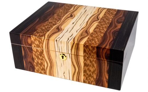 Humidor 50 szál szivar részére, lakkozott spanyol cédrusfa szivartartó doboz, párásító, hygrometer - Passatore