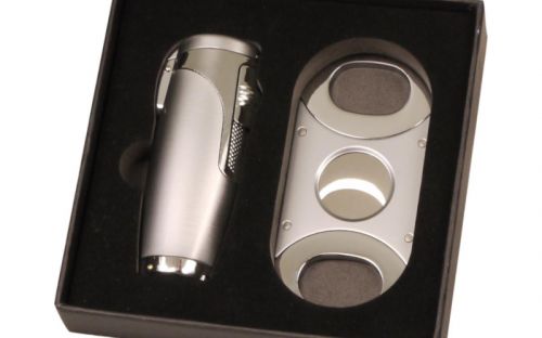 AJÁNDÉK szett Szivarngyújtó + szivarvágó - SKY