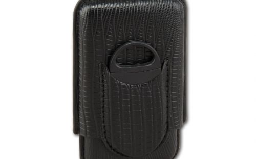 Szivartok 3 szivar részére, fekete bőr + szivarvágó