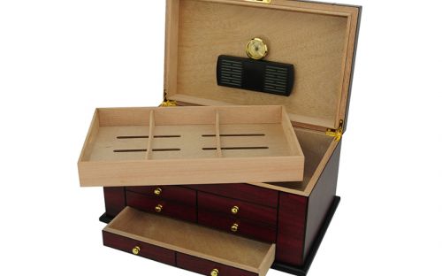 Exkluzív humidor 80-100 szál szivar részére, spanyol cédrusfa szivar tároló doboz, hygrométerrel, párásítóval - Cherry, Achenty!