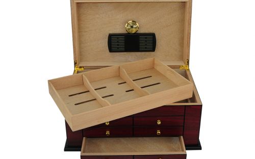 Exkluzív humidor 80-100 szál szivar részére, spanyol cédrusfa szivar tároló doboz, hygrométerrel, párásítóval - Cherry, Achenty!