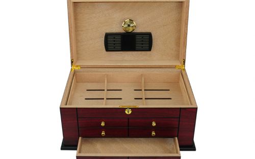 Exkluzív humidor 80-100 szál szivar részére, spanyol cédrusfa szivar tároló doboz, hygrométerrel, párásítóval - Cherry, Achenty!