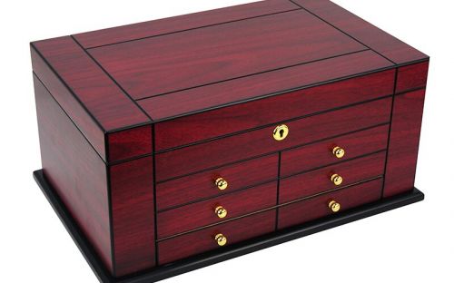 Exkluzív humidor 80-100 szál szivar részére, spanyol cédrusfa szivar tároló doboz, hygrométerrel, párásítóval - Cherry, Achenty!