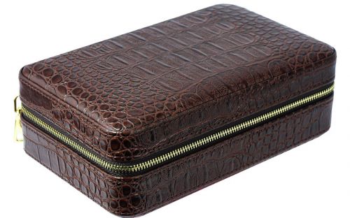 Utazó humidor - spanyol cédrusfa szivartartó doboz 4 szál szivarnak, krokodilbőr mintás