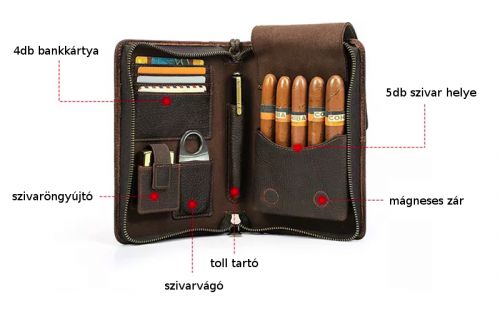 Szivartok 5 szivarnak - bőr utazótáska, kávébarna