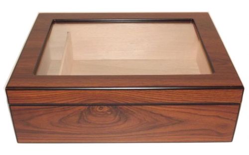 Medici Humidor 25 szál szivar részére, cédrusfa szivardoboz üvegtetővel, párásítóval - dióbarna