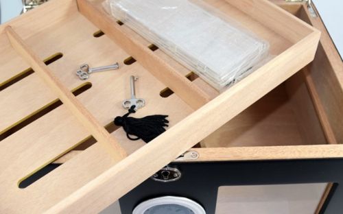 Gasztrohumidor 100 szál szivar részére, üveges spanyol cédrusfa szivar doboz, párásító, digitális hygrométer - fekete, Achenty!