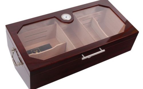 Gasztro humidor 200 szál szivarnak, szivar tároló doboz, spanyol cédrusfa, üvegtetővel, párásító és hygrométer - cseresznye, Achenty!