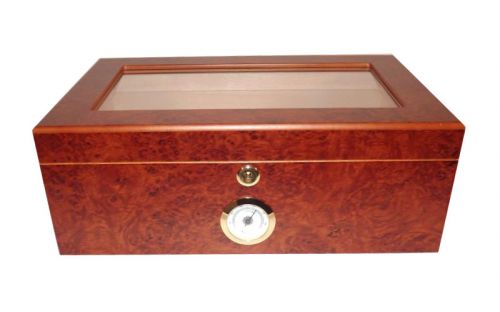 Gasztrohumidor 80 szál szivar részére, cédrusfa szivar doboz, üveges, hygrométerrel és párásítóval - barna, Angelo