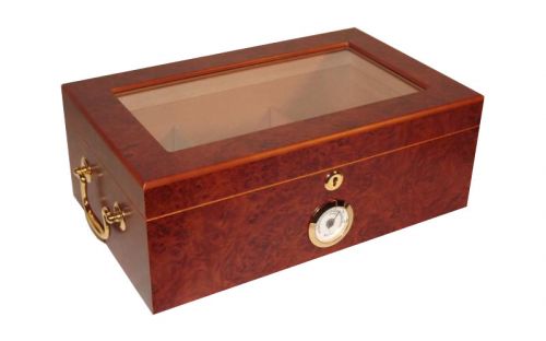 Gasztrohumidor 80 szál szivar részére, cédrusfa szivar doboz, üveges, hygrométerrel és párásítóval - barna, Angelo