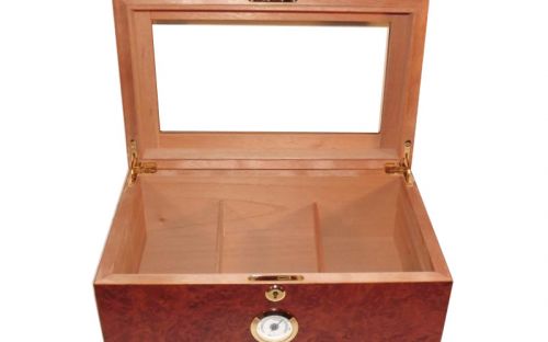 Gasztrohumidor 80 szál szivar részére, cédrusfa szivar doboz, üveges, hygrométerrel és párásítóval - barna, Angelo