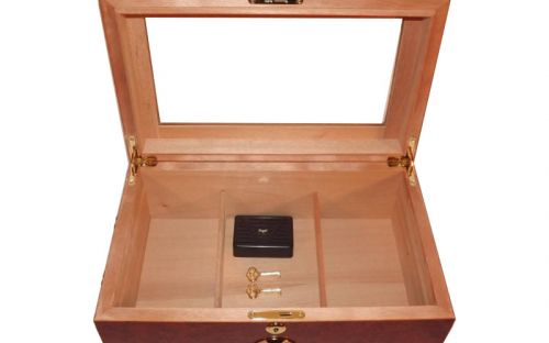 Gasztrohumidor 80 szál szivar részére, cédrusfa szivar doboz, üveges, hygrométerrel és párásítóval - barna, Angelo