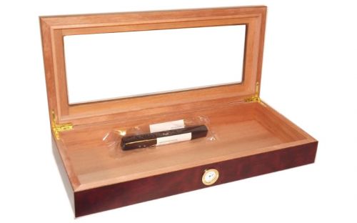 Humidor 30 szál szivar részére, barna cédrusfa szivar doboz, üvegtetővel, párásítóval, hygrométerrel - hosszú, Angelo