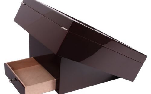 Humidor Fogadásokra - döntött szivar tartó doboz, üvegtetővel, hygrométerrel és párásítóval - bordó