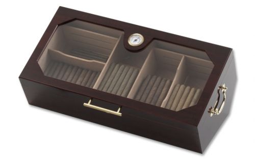 Gasztrohumidor - nagy méretű cédrusfa szivartartó, üvegtető, hygrométerrel és párásítóval - bordó