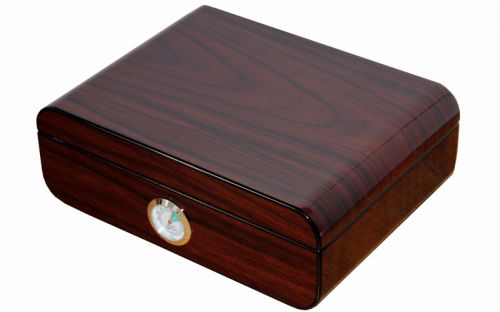Humidor 50 szál szivar részére, cédrusfa szivar tároló doboz, párásítóval, külső hygrométerrel, barna, ovál - Angelo