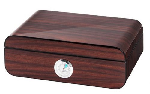 Humidor 50 szál szivar részére, cédrusfa szivar tároló doboz, párásítóval, külső hygrométerrel, barna, ovál - Angelo